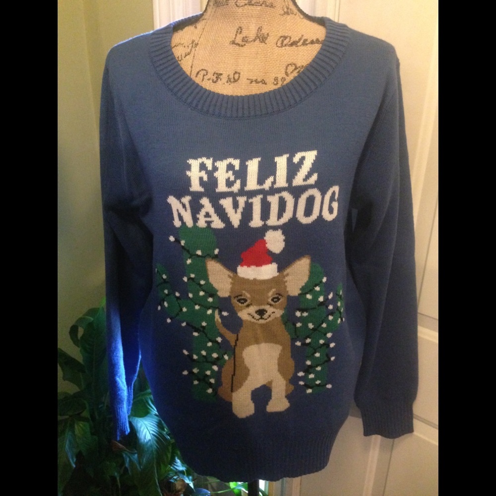 NWOT Tipsy Elves Christmas Sweater Feliz Navidog